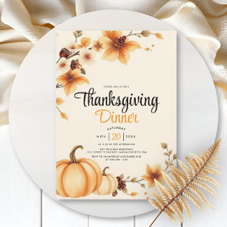 Invitation Pumpkins and autumn flowers Thanksgiving Dinner