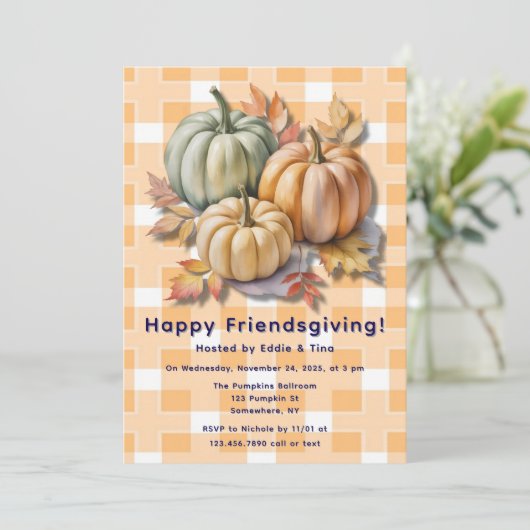 Invitation Pumpkins et feuilles d'automne pour un joyeux Frie (Debout devant)