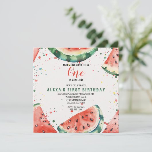 Invitation Pun de pastèque mignonne Premier anniversaire (Debout devant)