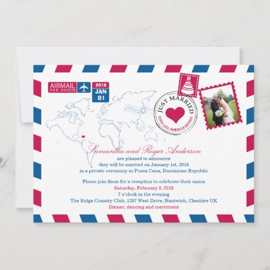 Invitation Puna Cana RD Affranchissement par avion Réception (Devant)