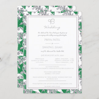 Invitation Punjabi floral Ek sikh Onkar de vert argenté de