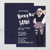 Invitation Punk Blue Cartoon Ado fille 14e anniversaire (Devant / Derrière)