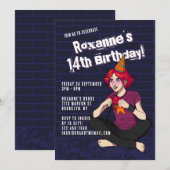 Invitation Punk Gamer Cartoon Ado fille 14e anniversaire (Devant / Derrière)