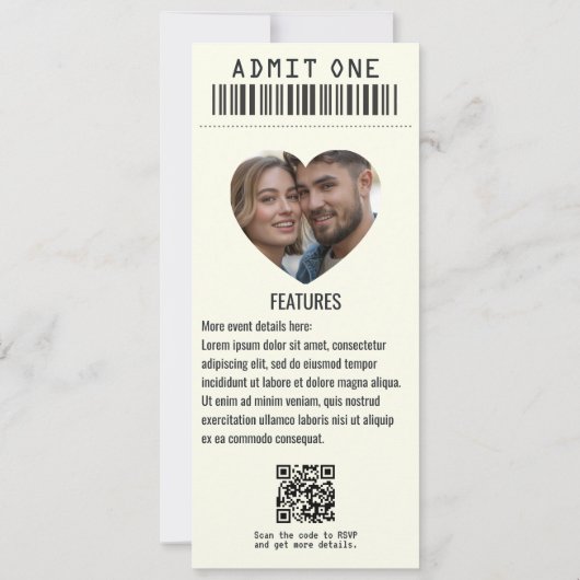 Invitation Punk Romance Rock ’n’ Roll Wedding Ticket (Dos)