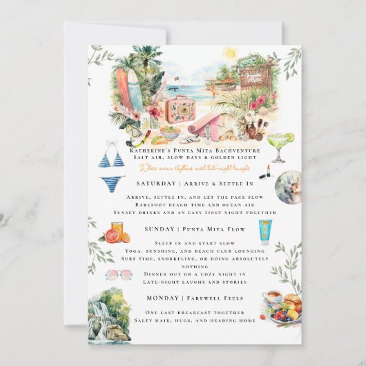 Invitation Punta Mita Mexico Bachelorette Weekend Itinerary (Devant)