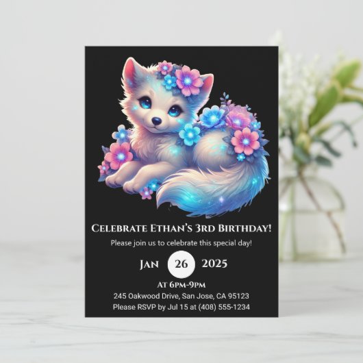 Invitation Pup Fleur Pastel Anniversaire (Debout devant)
