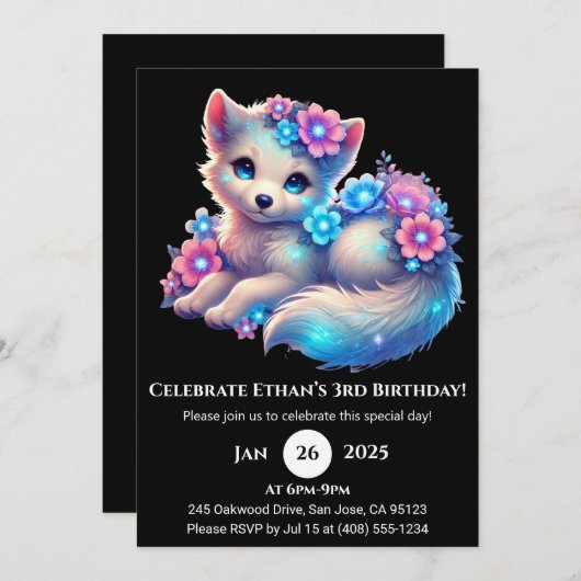 Invitation Pup Fleur Pastel Anniversaire (Devant / Derrière)