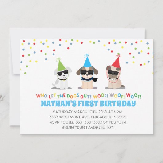 Invitation Puppy Anniversaire invitation, chiens hors fête (Devant)