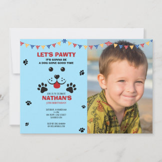 Invitation Puppy Dog Lets Pawty Birthday Boy Photo