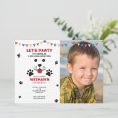 Invitation Puppy Dog Lets Pawty Birthday Boy Photo (Debout devant)
