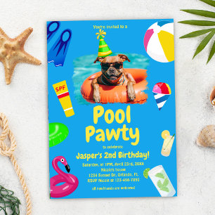 Invitation Puppy Pawty Chien Anniversaire Pool Party