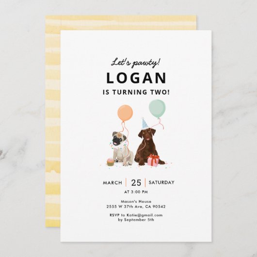 Invitation Puppy Pawty Chien fête d'anniversaire (Devant / Derrière)