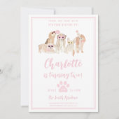 Invitation Puppy Pawty Pink Chien thème Fille fête d'annivers (Devant)