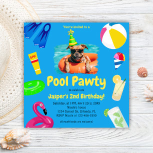 Invitation Puppy Pawty Pool Party Chien Anniversaire