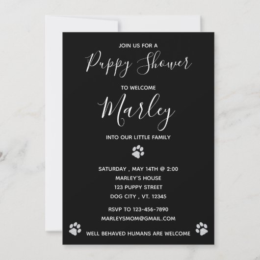 Invitation Puppy ShowParty - Black Elegant Moderne Nouveau An (Dos)