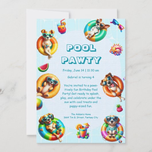 Invitation Puppy Splash fête d'anniversaire (Devant)