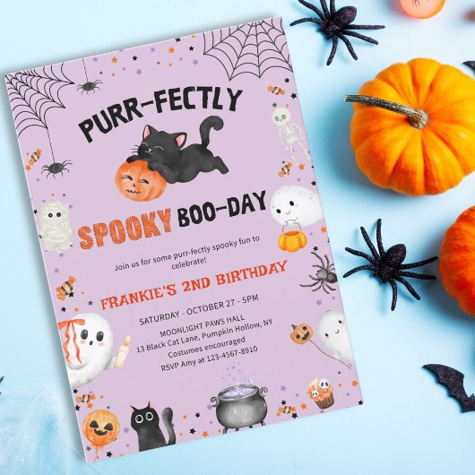 Invitation Pur Éffrayant Boo-day Cat Halloween Anniversaire