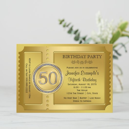 Invitation Pure Gold Ticket 50e fête d'anniversaire (Debout devant)