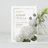 Invitation Pure White Minimalist Hydrangea Gold Frame Wedding (Debout devant)