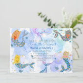 Invitation Purmaid chat sirène aquarelle fille anniversaire (Debout devant)