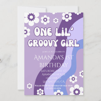 Invitation Purple 1er Anniversaire Girl Thème Rétro