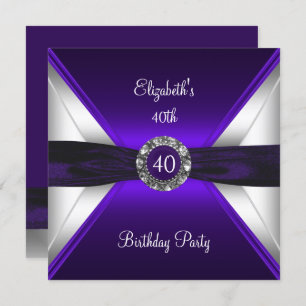 Invitation Purple 40e anniversaire Diamond White Silver Party