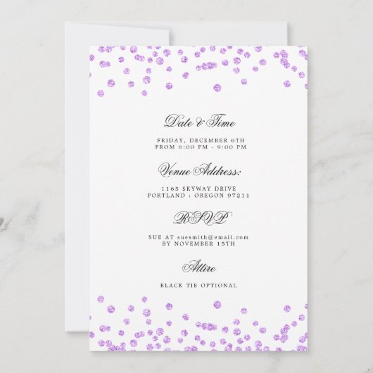 Invitation Purple 70th Birthday Enregistrer la date Détails (Dos)