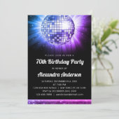 Invitation Purple 70th Birthday Party 70's Disco Ball (Debout devant)