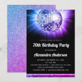 Invitation Purple 70th Birthday Party 70's Disco Ball (Devant / Derrière)