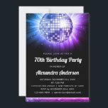 Invitation Purple 70th Birthday Party 70's Disco Ball<br><div class="desc">Revenez à l'époque de la discothèque avec notre Purple 70th Birthday Party 70's Disco Ball Invitation. Cette invitation vibrante et nostalgique est la meilleure façon de créer l'ambiance pour votre célébration d'étape. Dans une étonnante teinte de violet, cette invitation capte l'énergie et le plaisir du 'les années 70. Le graphique...</div>
