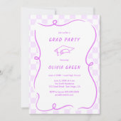 Invitation Purple À damiers Squiggle Frame Graduation (Devant)