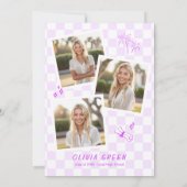 Invitation Purple À damiers Squiggle Frame Graduation (Dos)