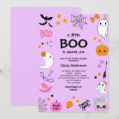 Invitation Purple A Little Boo Jote Baby shower Halloween (Devant / Derrière)