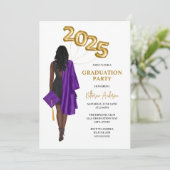 Invitation Purple African American Female Graduation Party (Debout devant)