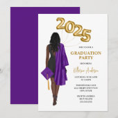 Invitation Purple African American Female Graduation Party (Devant / Derrière)