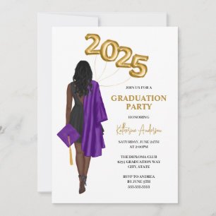 Invitation Purple African American Female Graduation Party