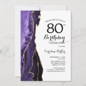 Invitation Purple Agate Blanc Or 80e anniversaire (Devant)
