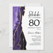 Invitation Purple Agate Blanc Or Surprise 80e anniversaire (Devant)