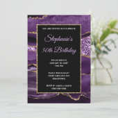 Invitation Purple Agate Gold Parties scintillant Glam 50e ann (Debout devant)