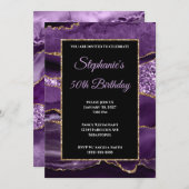 Invitation Purple Agate Gold Parties scintillant Glam 50e ann (Devant / Derrière)
