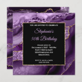 Invitation Purple Agate Gold Parties scintillant Glam 50e ann (Devant / Derrière)