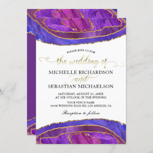 Invitation Purple Agate Moderne Aquarelle Mariage Or