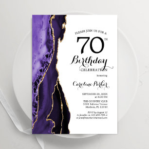 Invitation Purple Agate Or Blanc 70e anniversaire