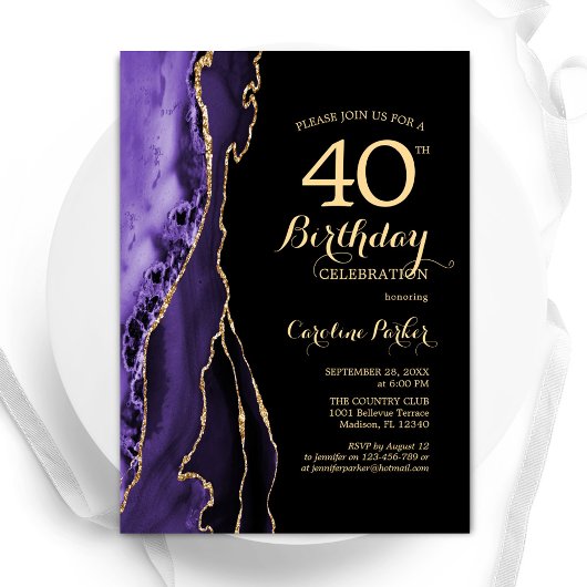Invitation Purple Agate Or Noir 40e anniversaire