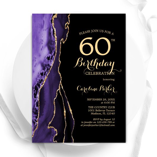 Invitation Purple Agate Or Noir 60e anniversaire
