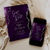 Invitation Purple Agate Silver Script Wedding Save the Date