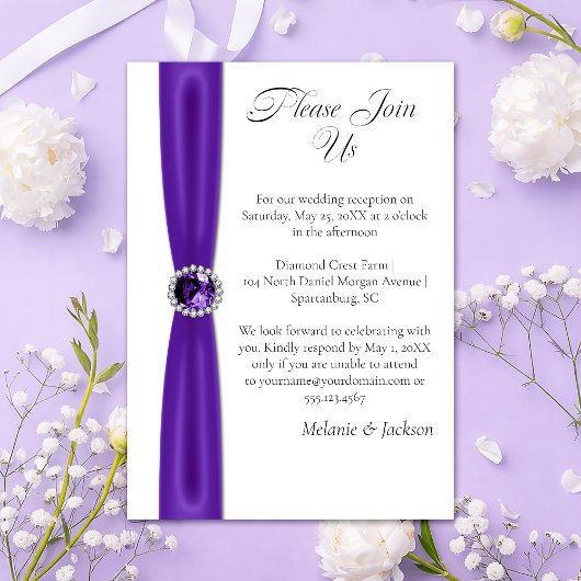 Invitation Purple Amethyst Satin Ribbon Jewel Reception Only