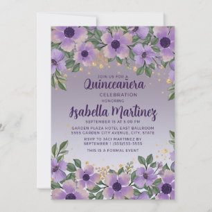 Invitation Purple Améthyste Lavande Or Paillettes Quinceañera