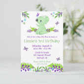 Invitation Purple and Blue Dino-Mite Heure Anniversaire (Debout devant)