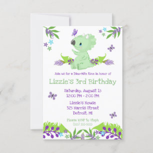 Invitation Purple and Blue Dino-Mite Heure Anniversaire